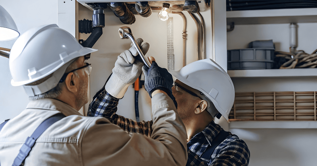 personas realizando mantenimiento de unidad exterior de aerotermia